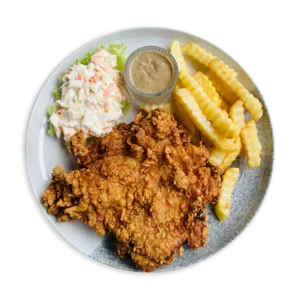 CRISPY FRIED CHICKEN CHOP SERVED WITH FRENCH FRIES