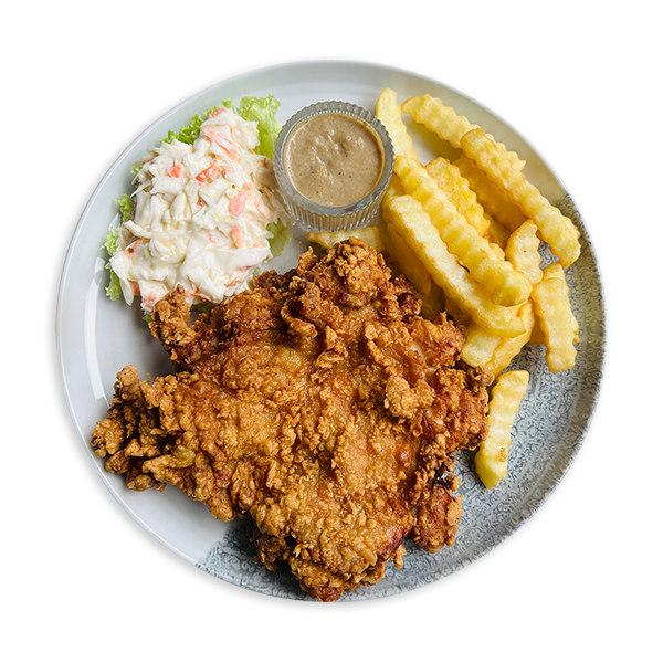 CRISPY FRIED CHICKEN CHOP SERVED WITH FRENCH FRIES